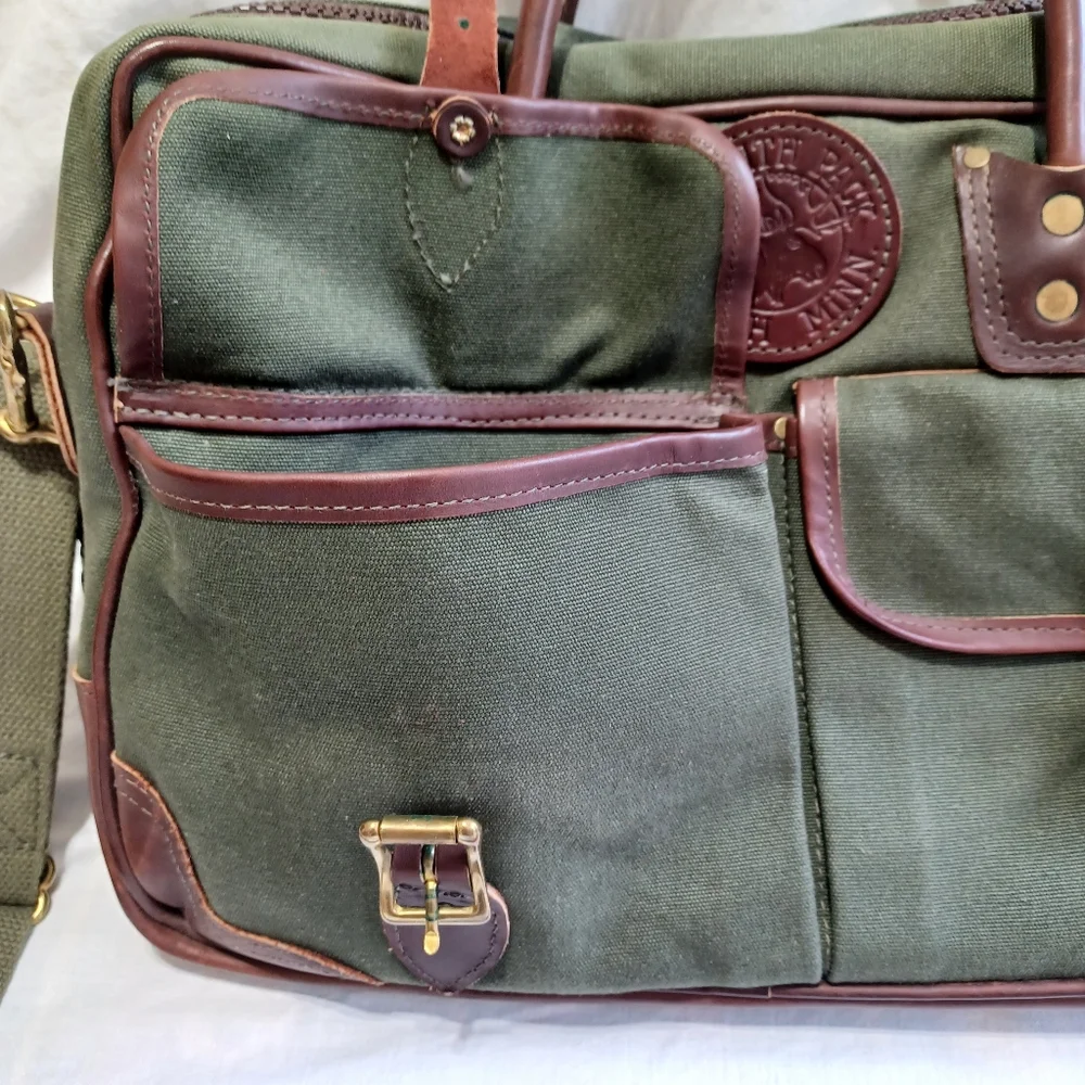 Duluth Pack Made in USA FREELANCE BRIEFACASE Green Canvas & Leather Travel Bag